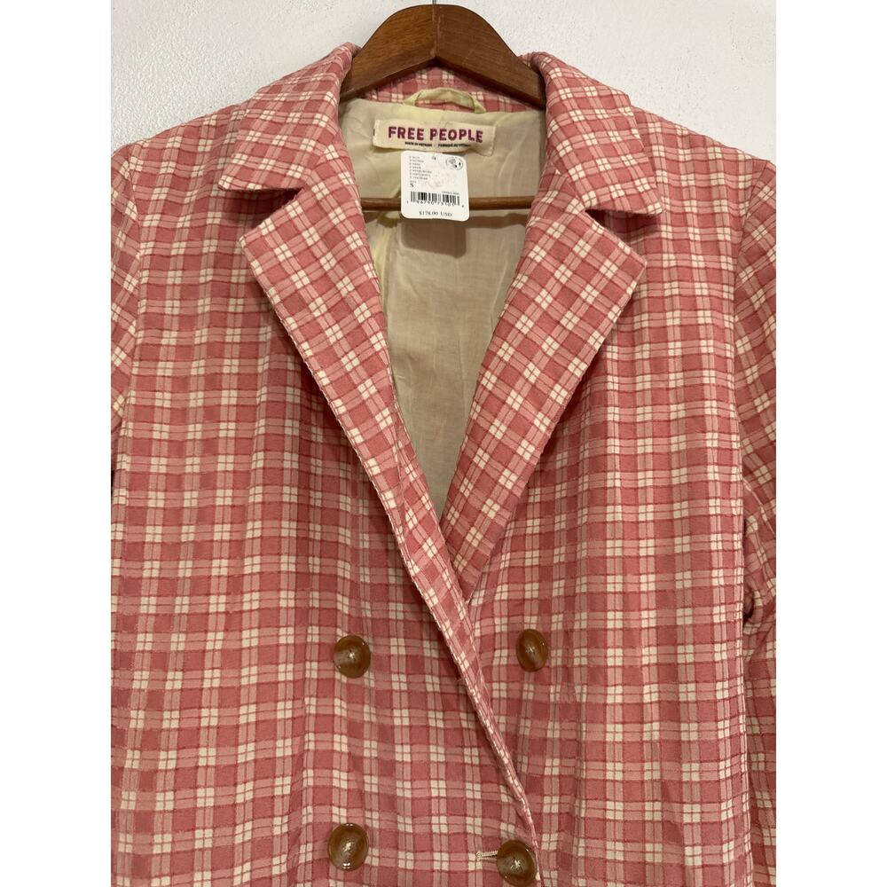 NWT Free People Coquette Soft Girl Casual Preppy Gingham Blazer S Pink/Rose - Picture 2 of 16